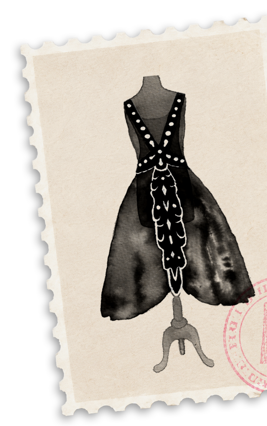 Ilustración tipo estampilla de vestuario